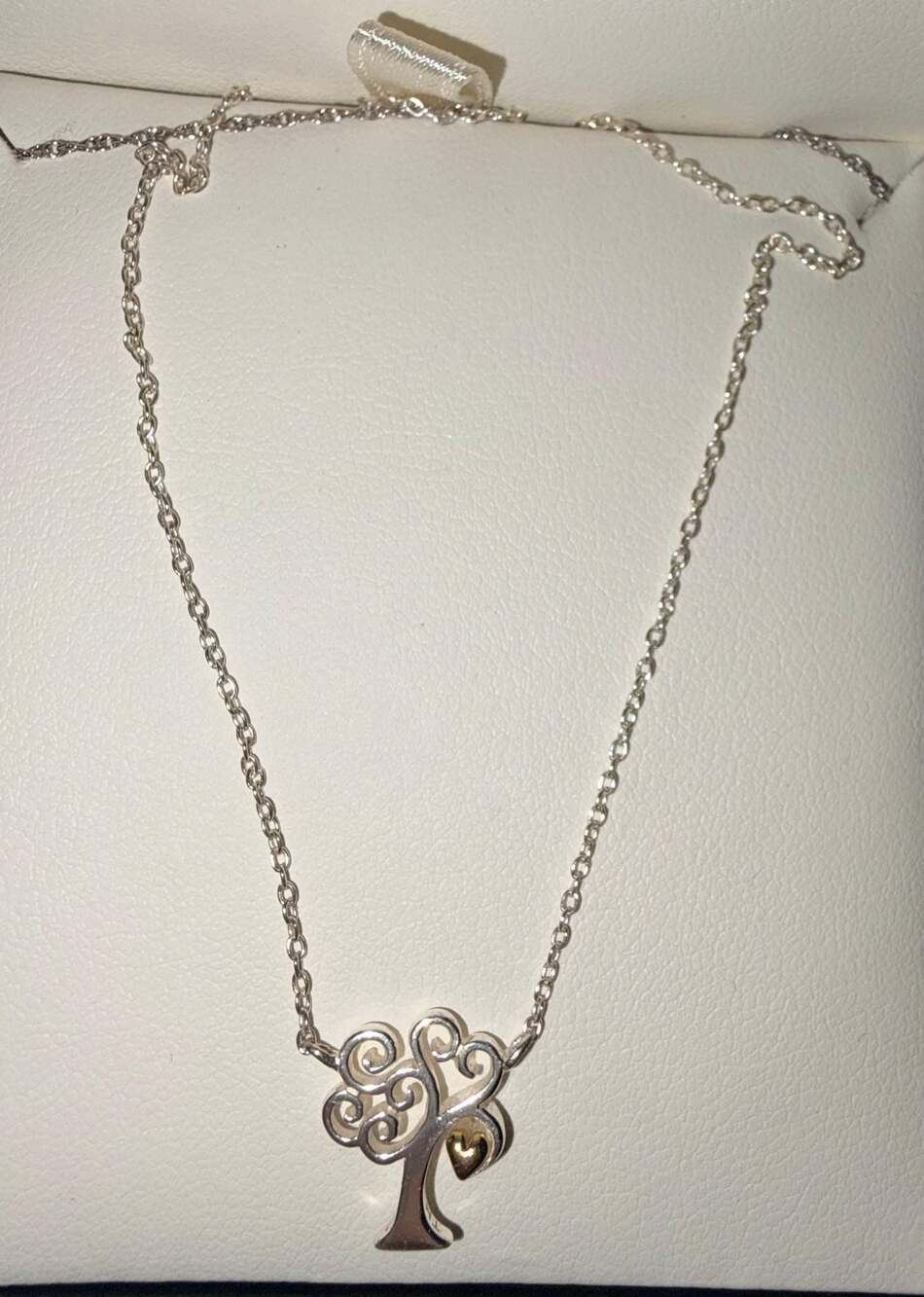 Sterling Silver and Gold Tone Tree of Life Pendant Necklace with Heart